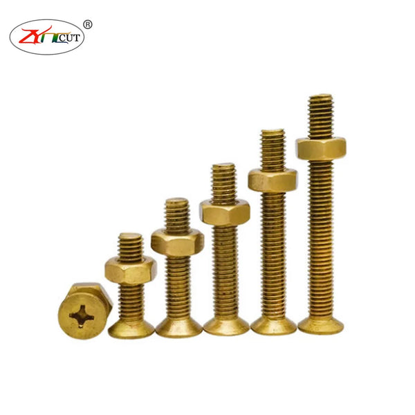 M2 M3 M4 M5 M6 M8 Brass cross slotted countersunk head screw set,Cross countersunk flat head extended quincunx bolt with nut set