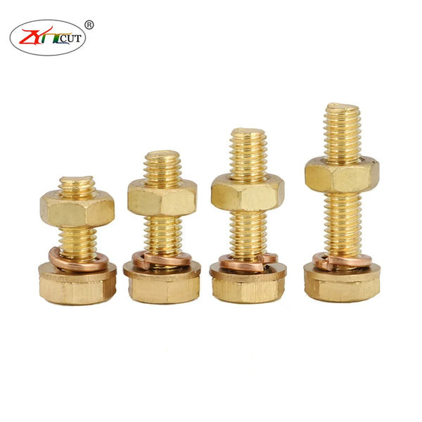 M3 M4 M5 M6 M8 M10 M12 Brass hexagon screw set ,Brass hexagon extended bolt with nut and Gasket,All copper screw combination