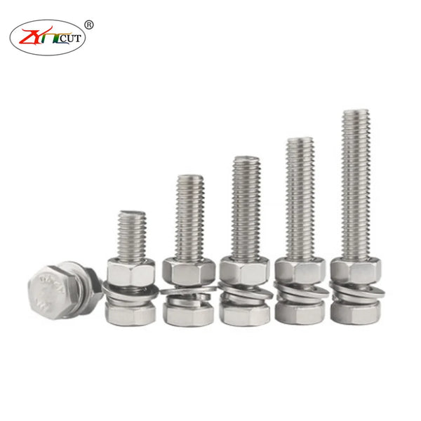 M4 M5 M6 M8 M10 M12 304Stainless Steel Hexagon Screw Set,anticorrosive hexagon extended bolt with nut and Gasket Fastening screw