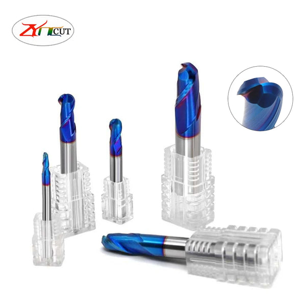 R1/R2/R3/R4/R5/R6/R8/R10 HRC65 Two-edge Blue nano coating ball end milling cutter for processing high hardness materials